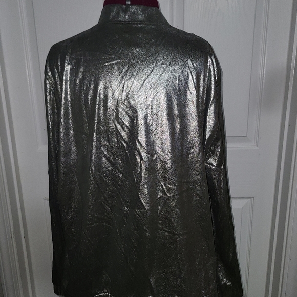 NWT CHICO'S FOILED FAUX SUEDE BOMBER JACKET LONG SLEEVE Size 3 - Picture 7 of 8